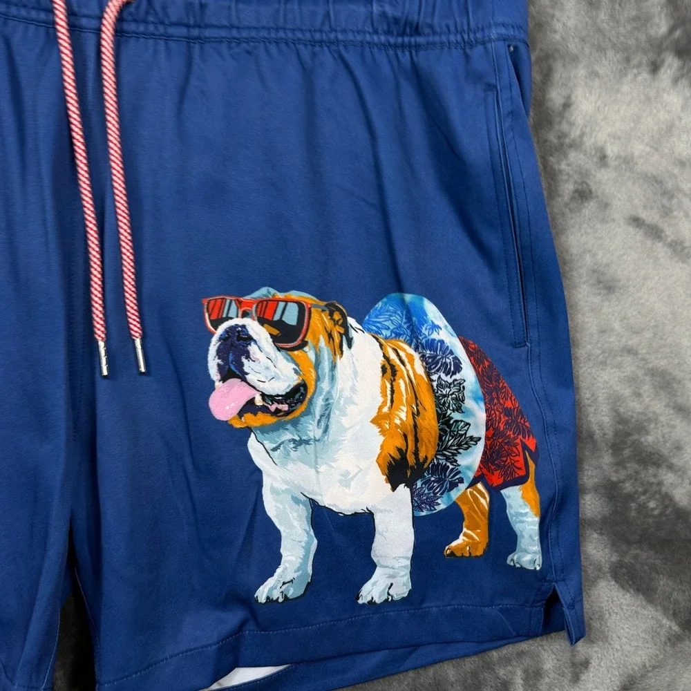 Robert Graham Swim Trunks Mens Large Blue New Bulldog Graphic Board Shorts